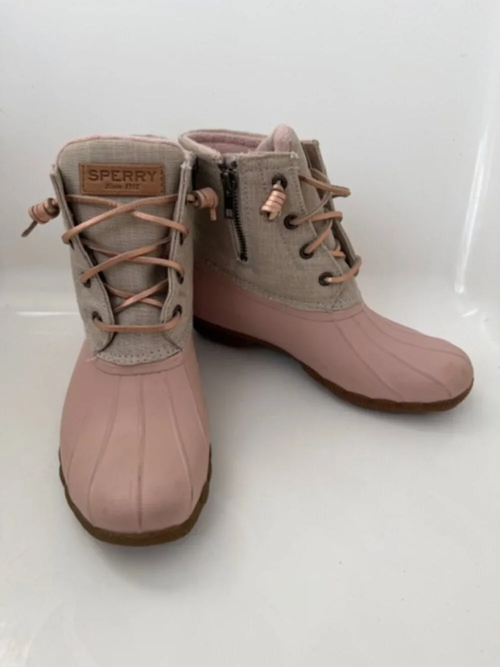 SPERRY Saltwater Canvas Rose/Oat Rain Snow Boots Sz 6
